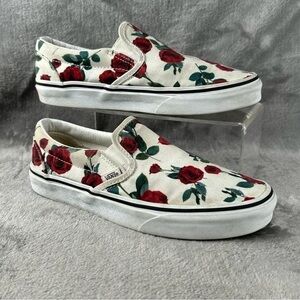 Vans Women's Rose Print Slip-On Sneakers - Red and Green